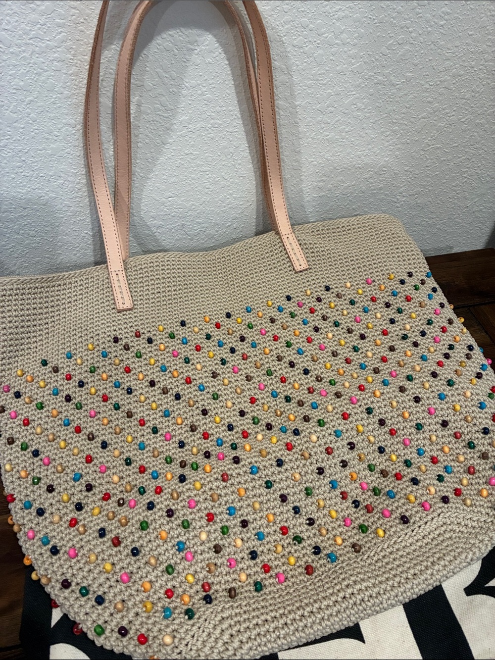 The Sak Beige Crochet Tote with Multicolor Bead Accents - Picture 2 of 4